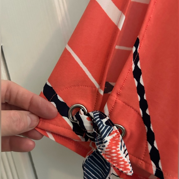 Striped Floral Split-Shoulder Grommet-Sleeve Tee Size 2 BNWT Color-Melon Mambo - Picture 3 of 6